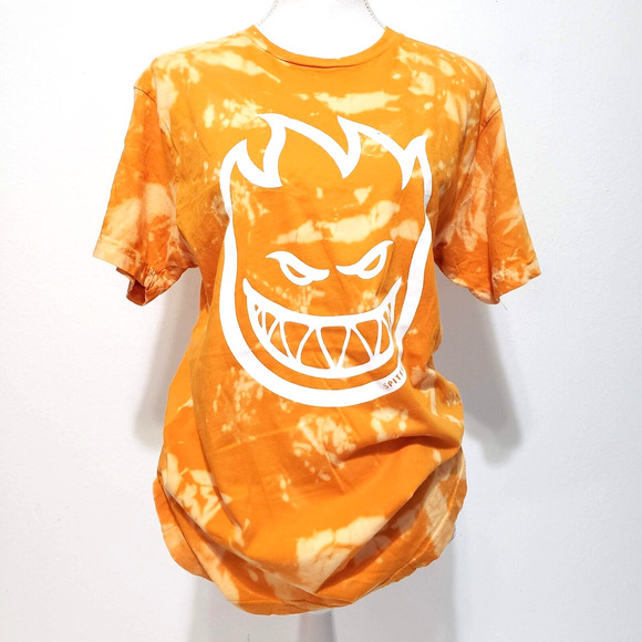 Spitfire SIZE M Womens Unisex Orange Tie Dye LOGO T-Shirt Short Sleeve FLAW - Picture 1 of 14